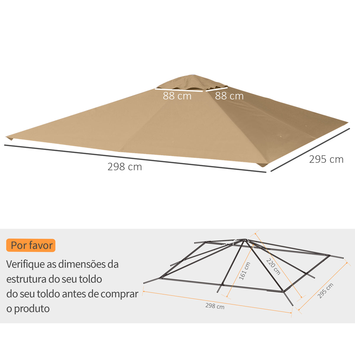Toldo de Substituição de 3x3m para Pérgola de Jardim com 8 Orifícios de Drenagem e Ventilação Bege — foto 3