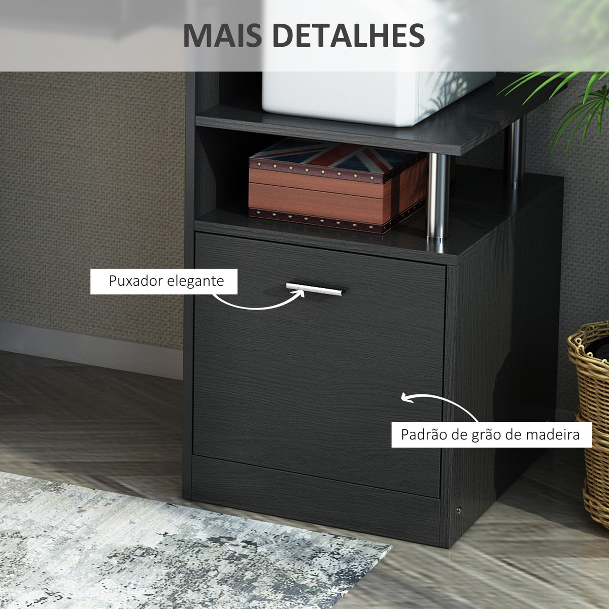 Secretária para Computador Secretária para Escritório – Cor: Preto - Madeira MDF - 152 x 60 x 88 cm — foto 5