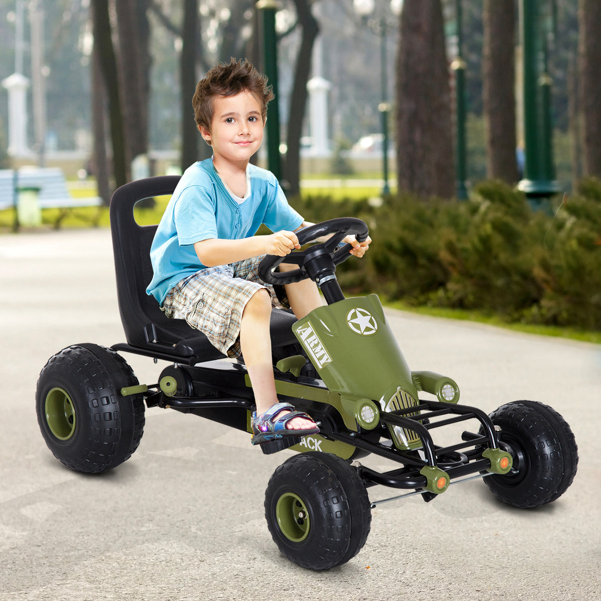 Kart a Pedais com Assento Ajustável Embreagem Travão de Mão para Crianças de 3-6 Anos Carga Máxima 35 kg 99x65x56 cm Verde e Preto — foto 2