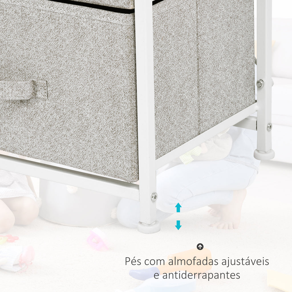 Cómoda com 4 Gavetas de Tecido Móvel de Arrumação Multifuncional para Dormitório Sala de Estar Corredor 45x30x92 cm Cinza e Branco — foto 5