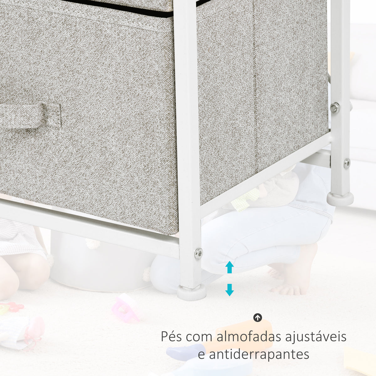 Cómoda com 4 Gavetas de Tecido Móvel de Arrumação Multifuncional para Dormitório Sala de Estar Corredor 45x30x92 cm Cinza e Branco — foto 5