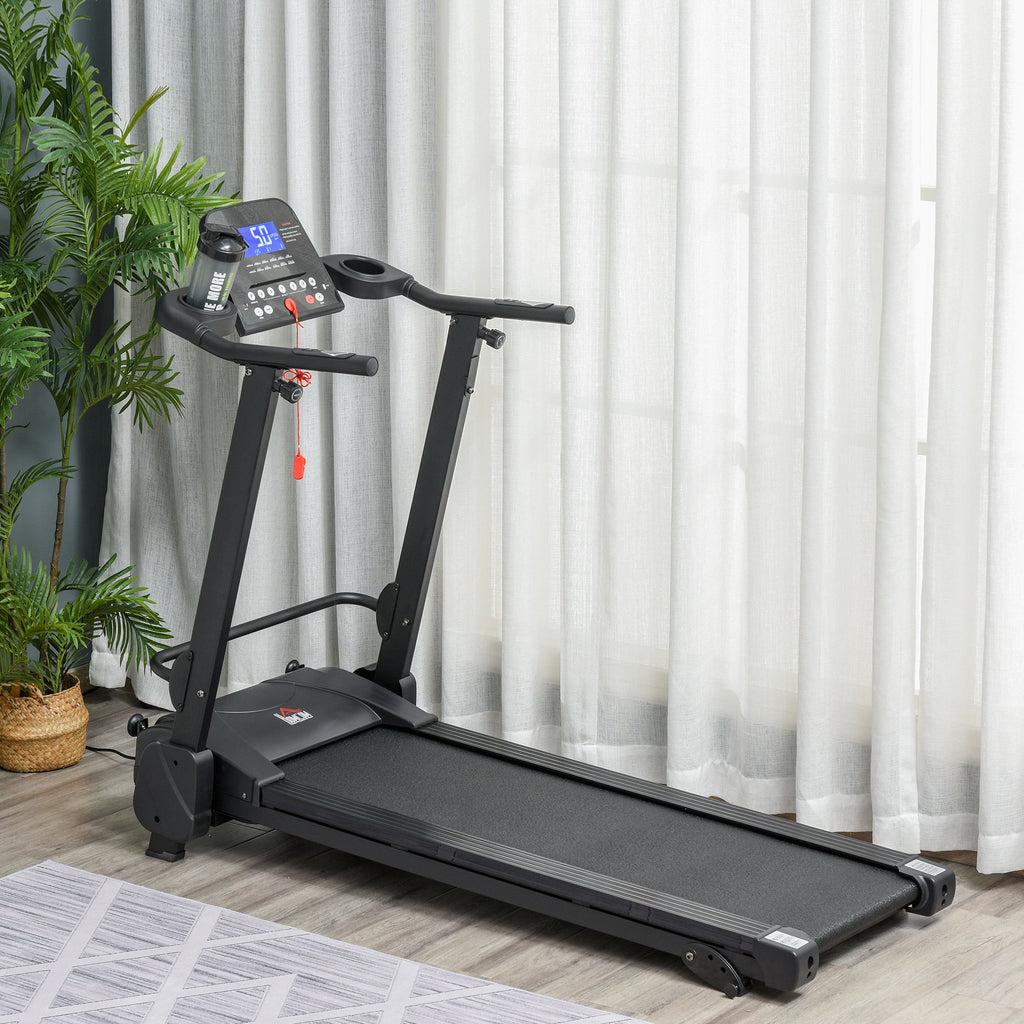 Passadeira Elétrica Dobrável com 5 Programas Ecrã LCD Velocidade até 14km/h Inclinação Manual e Rodas de Transporte Carga Máxima 110kg 164x70x125cm Preto — foto 2