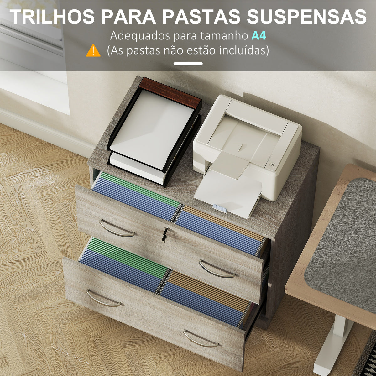 Armário para Arquivos com Gavetas para Escritório Armário de Arrumação de Escritório com Fechadura e 2 Chaves para Estúdio Dormitório 77x42x72 cm Madeira — foto 5