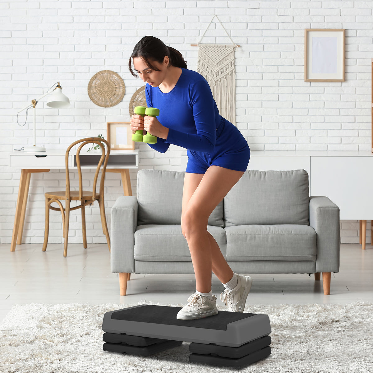 Step de Aeróbica Step para Fitness Antideslizante Altura Regulável 3 Níveis de 10,5/15,5/20,5 cm Capacidade 250 kg para Exercício em Casa Ginásio 77x36x20,5 cm Cinza e Preto — foto 2