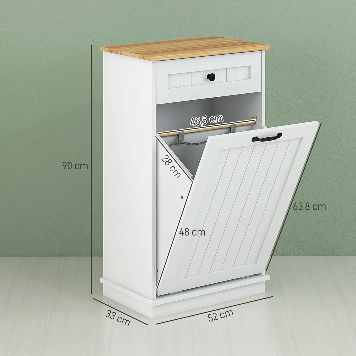 Móvel Auxiliar Casa de Banho Armário Casa de Banho com Gaveta Cesto para Roupa e Desenho Anti-Tombo Móvel Casa de Banho Moderno 52x33x90 cm Branco — foto 3
