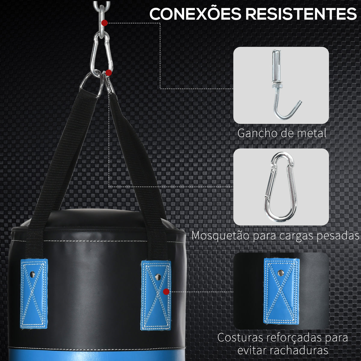 Saco de Boxe Profissional Puching Bag com Luvas de 8 oz Gancho e Bolsa de Armazenamento Saco de Areia de Treinamento para Adultos e Adolescentes Ø25x102 cm Azul — foto 5