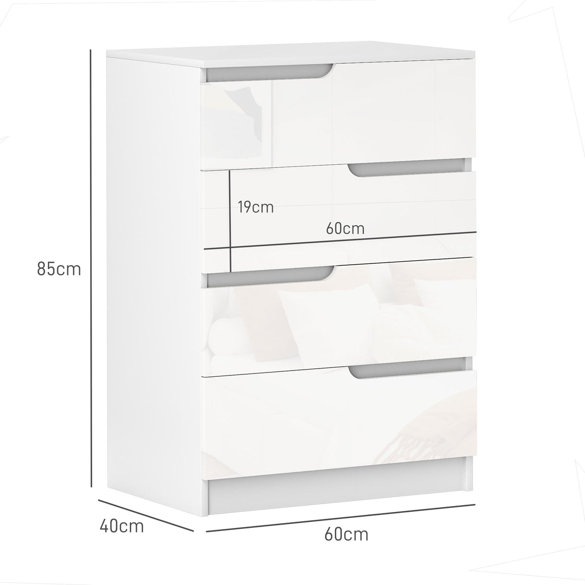 Cómoda com 4 Gavetas Cómoda de Dormitório Moderna com Sistema Anti-Tombo Cómoda para Sala de Estar Corredor 60x40x85 cm Branco — foto 3