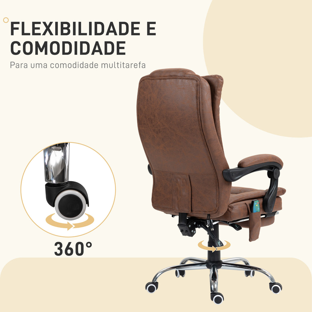 Cadeira de Massagem com 6 Pontos de Massagem Cadeira Giratória de Escritório Reclinável com Altura Ajustável Função de Aquecimento Apoio para os Pés Retrátil e Comando à Distância Marrom — foto 6