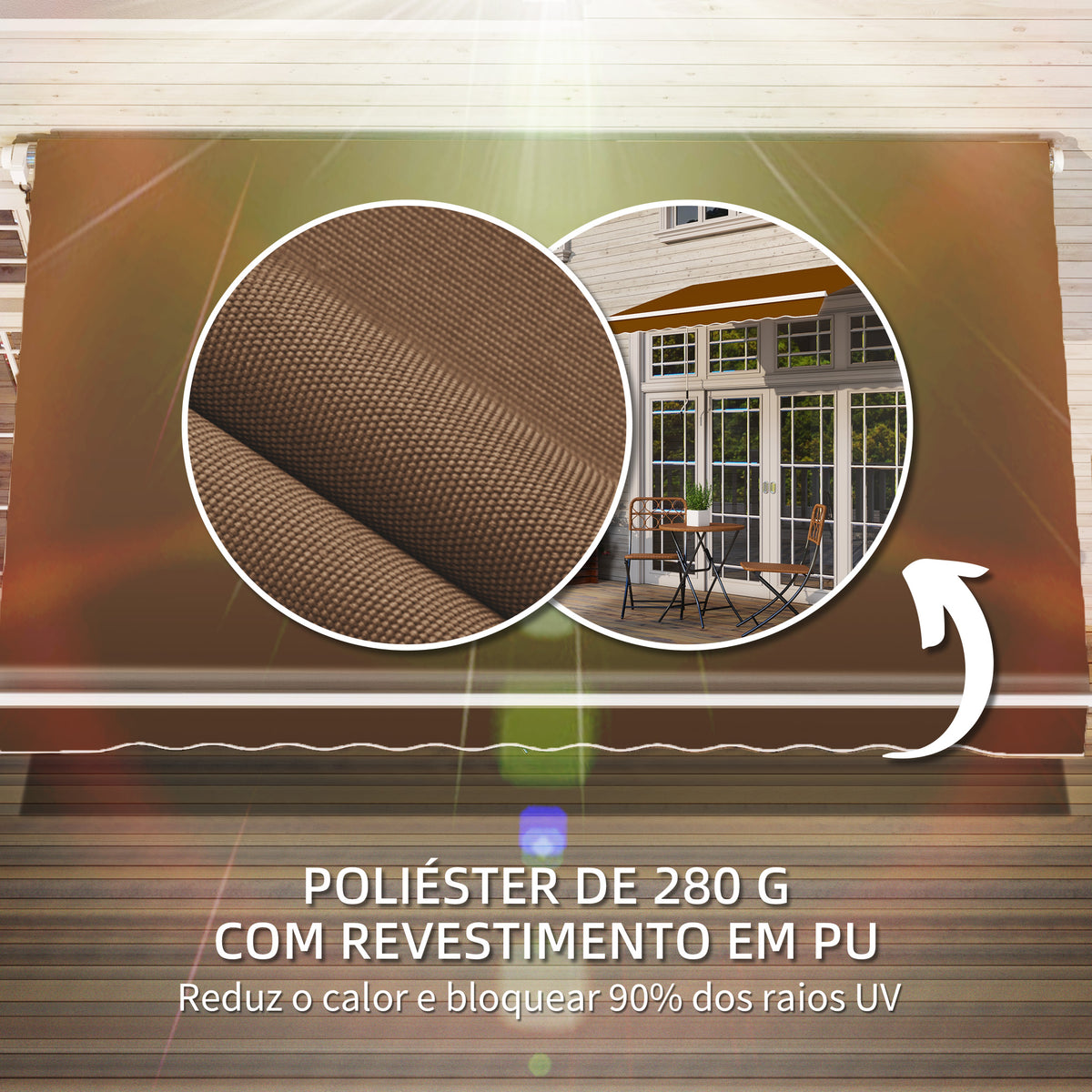 Toldo Manual Retrátil com Manivela 295x245cm Toldo Enrolável Alumínio com Proteção Solar para Janela Portas Balcão Terraço Exterior Café — foto 5