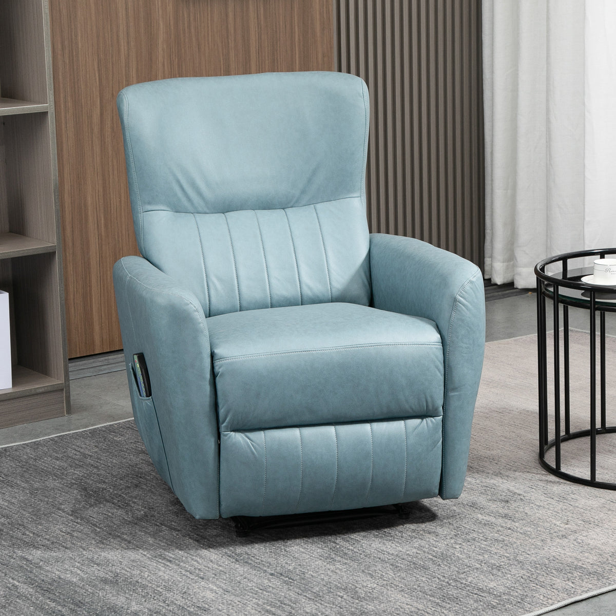 Poltrona de Massagem Relax Estofada em Tecido Técnico com Reclinação Manual 155° 8 Zonas de Massagem Contolo Remoto Apoio para os Pés e 2 Bolsos Laterais 79x101x96cm Azul Claro — foto 2