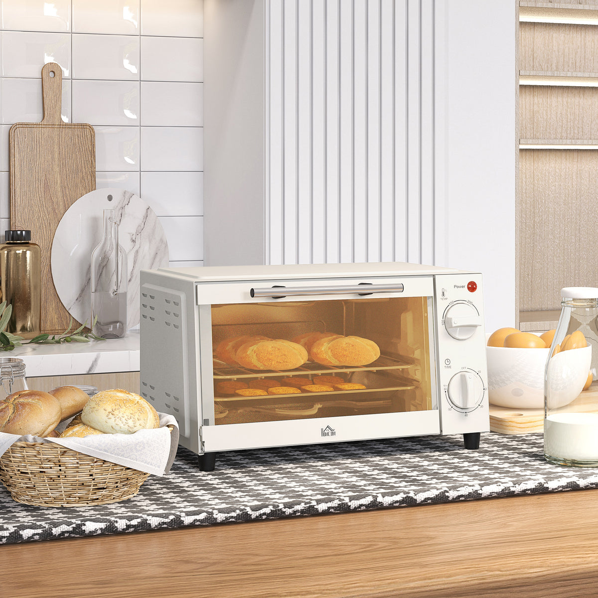 Mini Forno Elétrico 9L Forno Elétrico de Bancada 750W com Temperatura Ajustável até 230°C Temporizador 60 min e Bandeja para Assar Grelha 35x24,6x20 cm Creme — foto 2