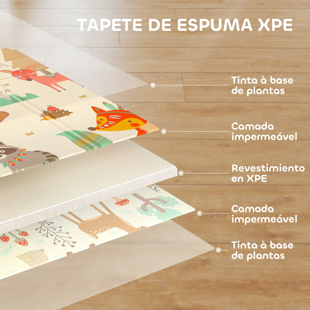 Tapete de Atividades para Bebé Acolchoado Dobrável e Reversível 196x176x1,5 cm Tapete de Brincar para Bebé XPE Dupla Face Impermeável Multicolor - Modelo 1 — foto 5