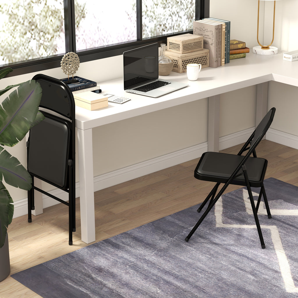 Conjunto de 2 Cadeiras Dobráveis Cadeiras Dobráveis com Encosto e Estrutura de Aço para Sala de Estar Escritório Estúdio 45x46x78 cm Preto — foto 7