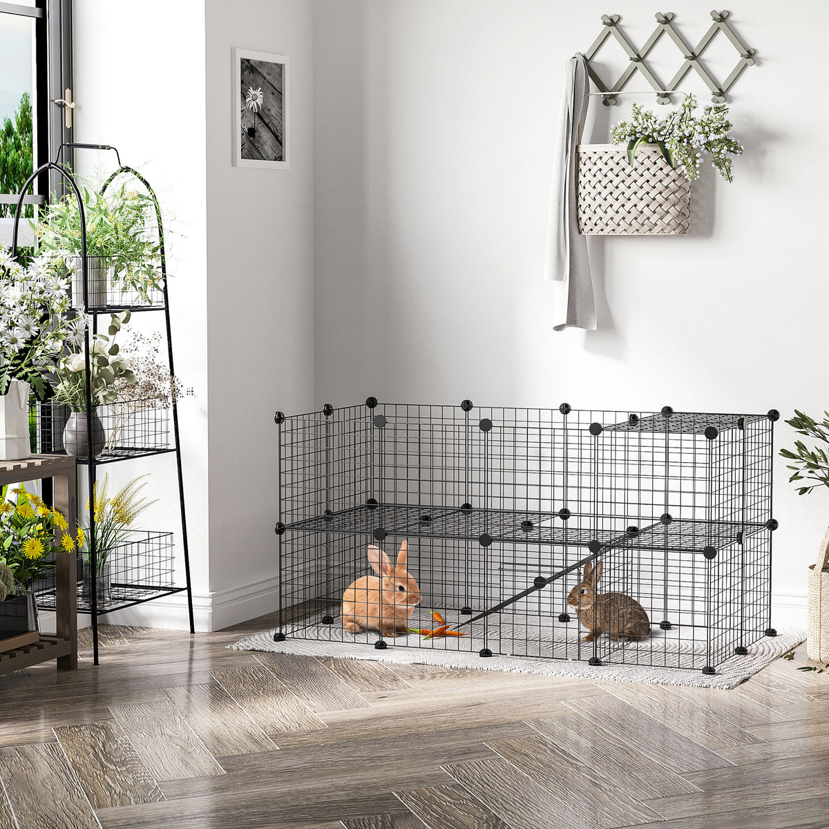 Recinto de Metal para Animais de Estimação Recinto Metálico com 36 Painéis para Pequenos Animais Desmontável DIY 146x73x73 cm Preto — foto 2