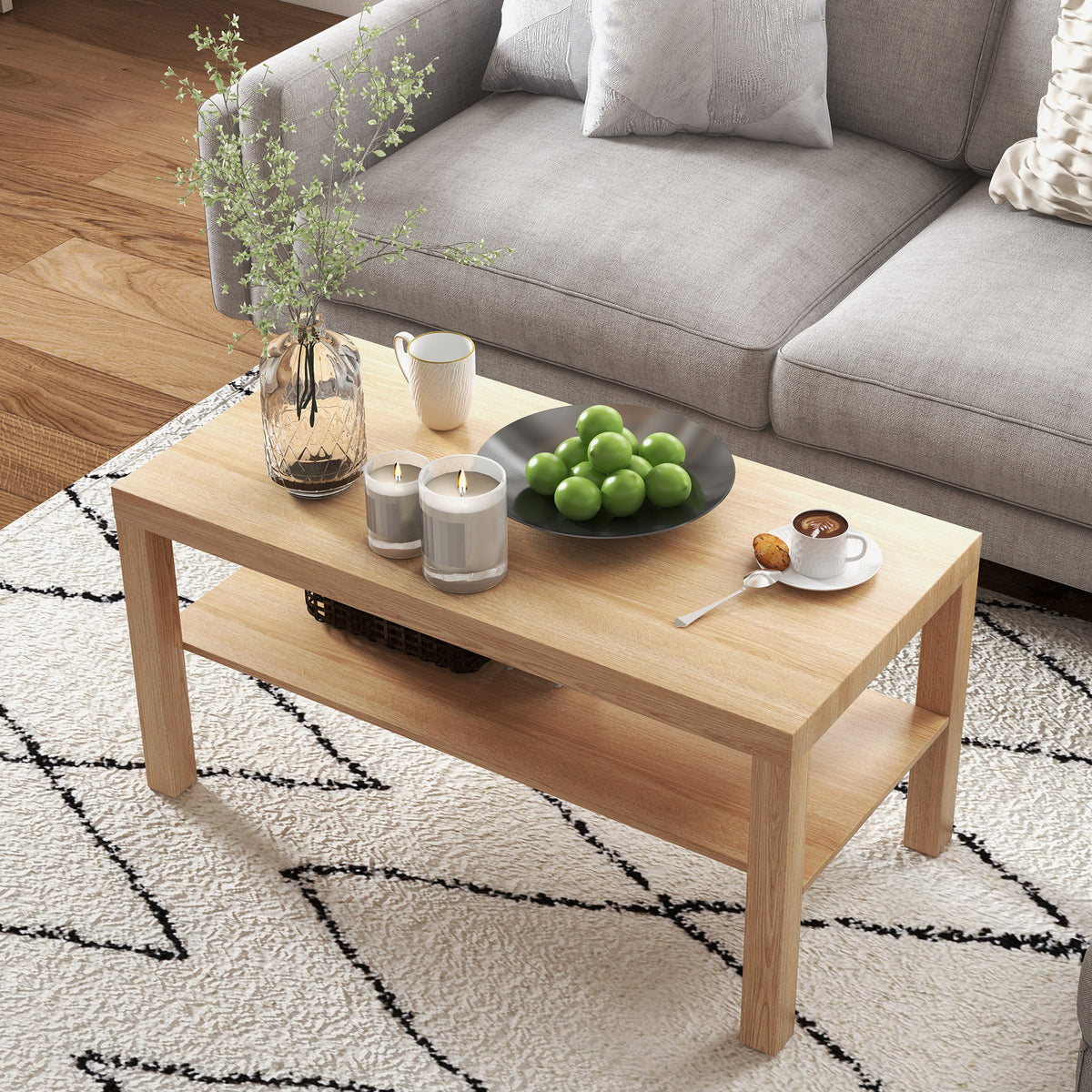 Mesa de Centro Moderna Mesa Auxiliar com Prateleira para Sala de Estar Escritório Capacidade de Carga: 50 kg 90x45x44,5 cm Madeira — foto 7