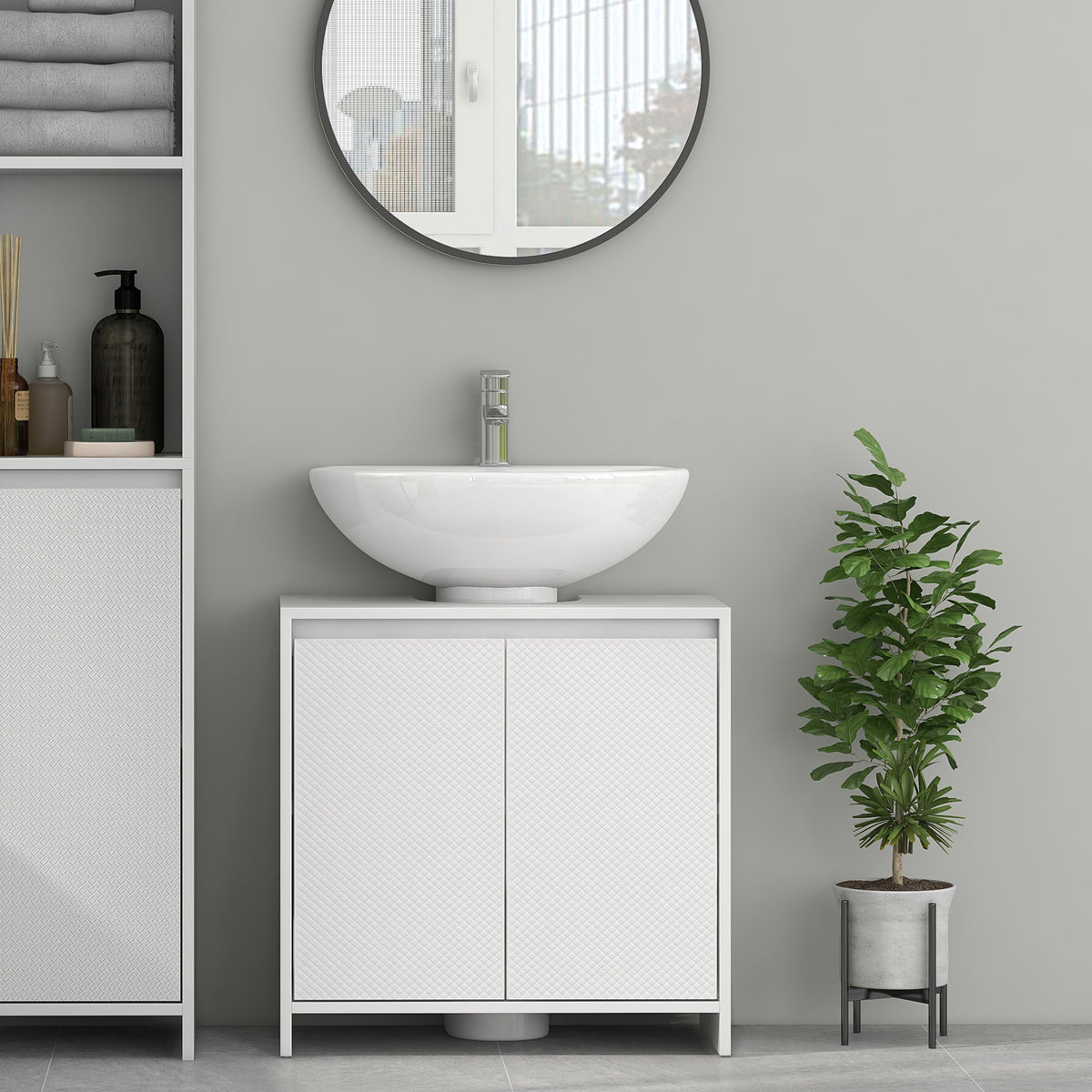 Móvel para Lavatório Pousar Móvel para Lavatório Moderno com Prateleira Anti-Tombo Carga 40 kg 60x30x60 cm Branco — foto 7