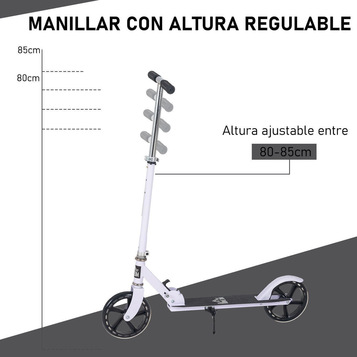 Trotinete Dobrável para Crianças de 7 a 14 Anos Trotinete Infantil com Guiador Ajustável em 4 Níveis e Travão 88x37x75-100cm Branco — foto 5