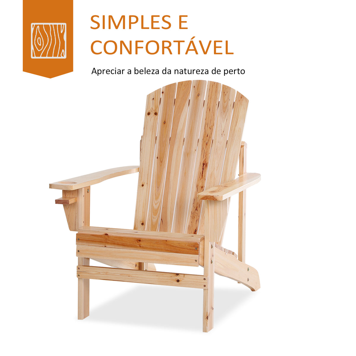 Cadeira Adirondack de Madeira Cadeira de Jardim com Apoio para os Braços Encosto Alto para Terraço Balcão Exterior 72,5x97x96cm Natural — foto 4