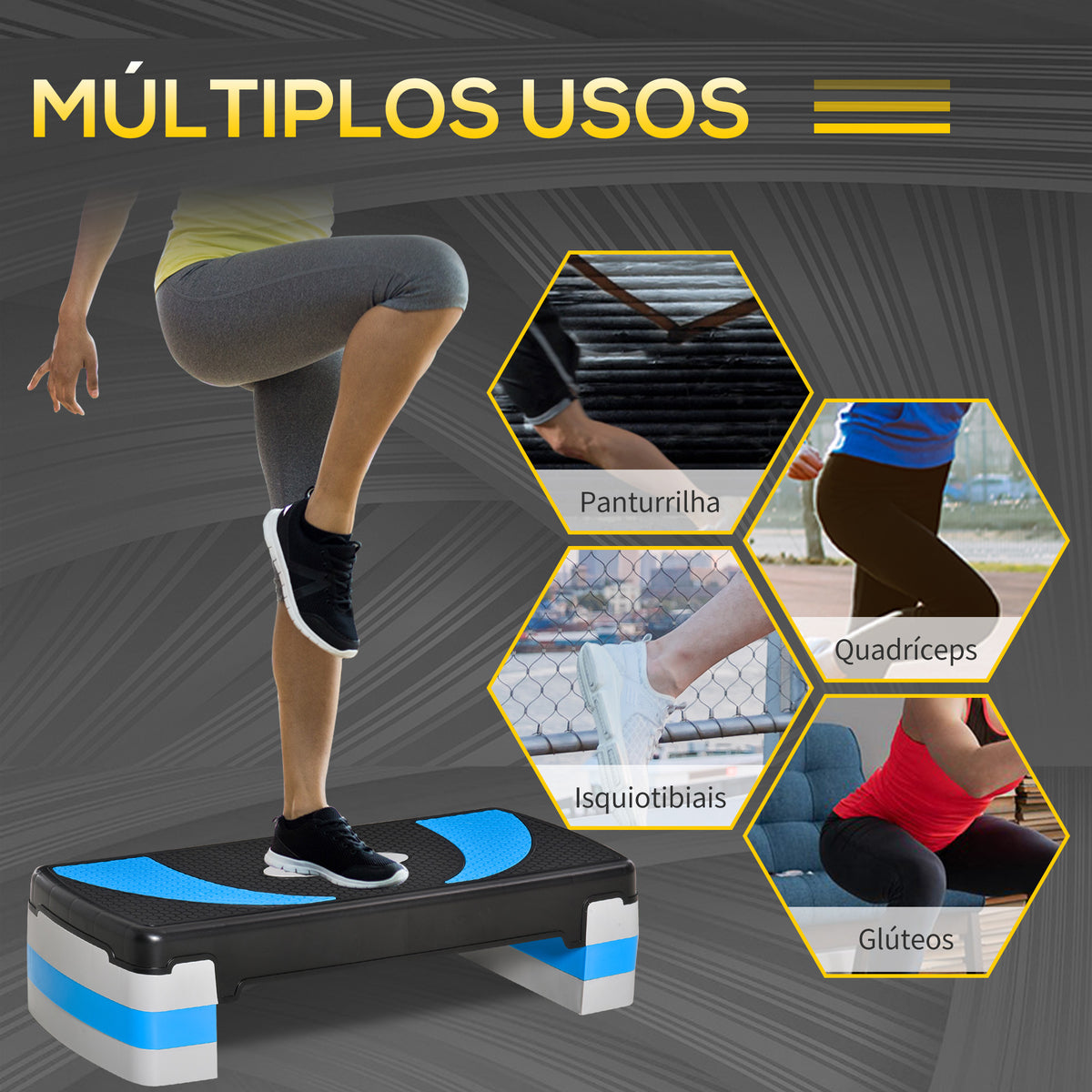Step para Exercício Aeróbico Plataforma Step com Altura Ajustável em 3 Níveis com Carga Máxima 150kg para Exercício em Academia Casa 80x31x10-20cm Azul — foto 5