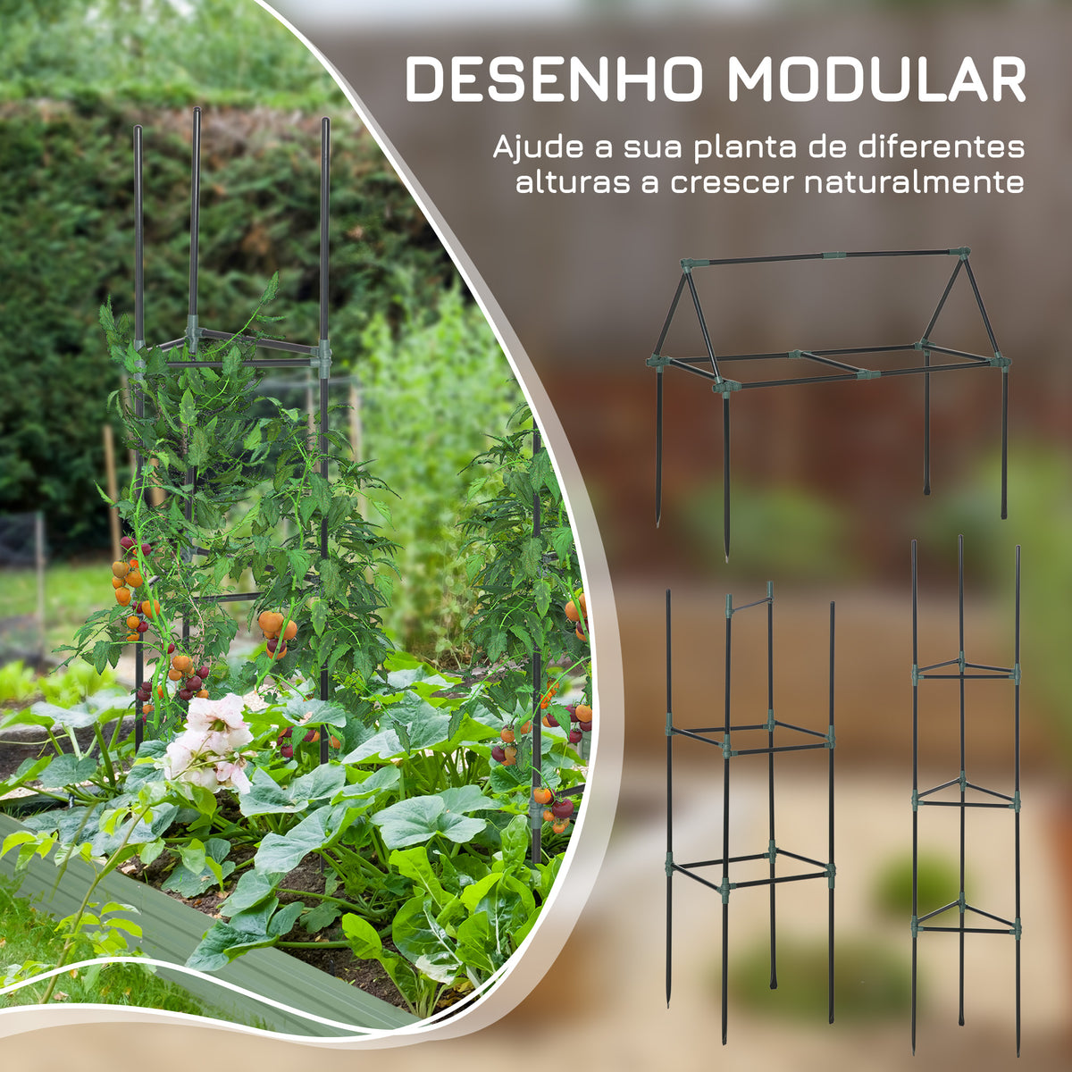 Conjunto de 3 Suportes para Plantas Trepadeiras com Estrutura de Aço Torre de Treliça para Plantas Frutas Verduras Flores Decoração de Exterior 38x38x182 cm Verde — foto 4