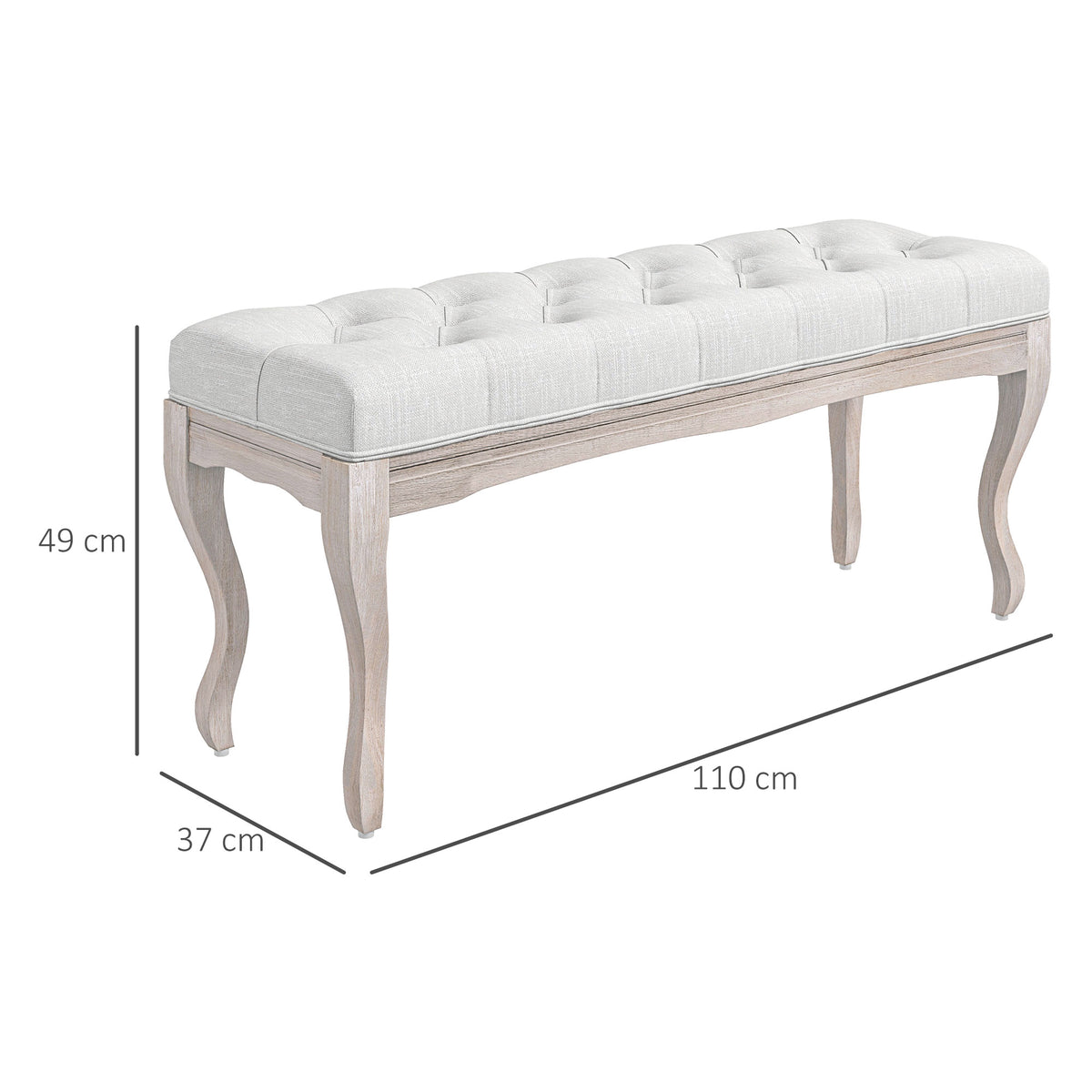 Banco Pé de Cama com Pés de Madeira e Assento Acolchoado Capacidade 120 kg Banco de Estilo Vintage para Dormitório Entrada Corredor 110x37x49 cm Creme — foto 3