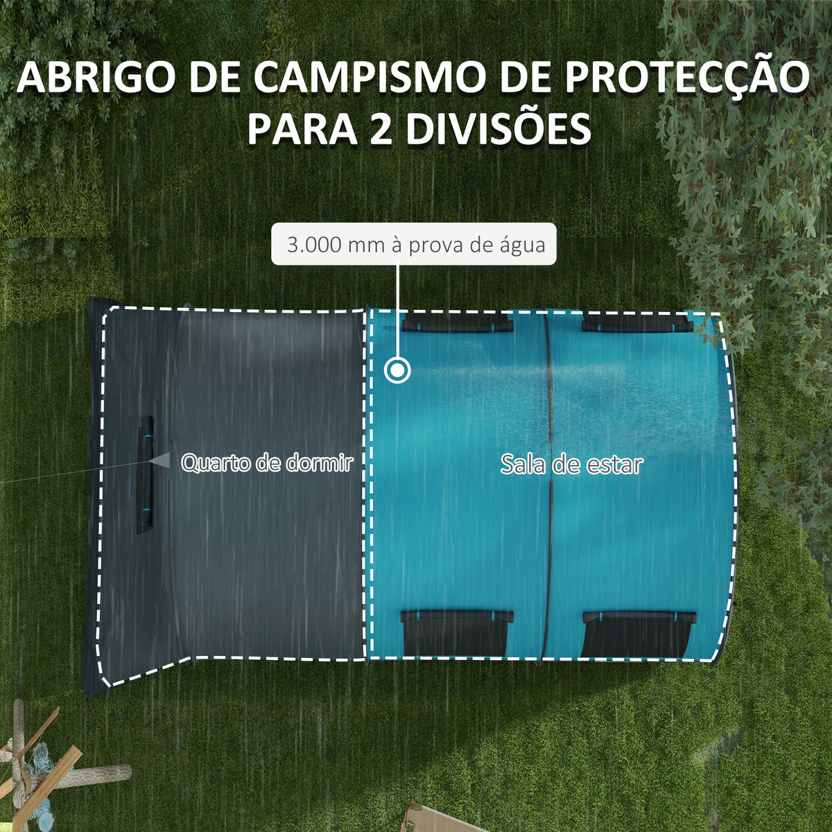 Tenda de Campismo Familiar para 5-6 Pessoas Tenda de Campismo Dobrável com 2 Quartos Portas e Bolsa de Transporte Impermeável 3000 mm para Trekking 480x260x200 cm Cinza — foto 4