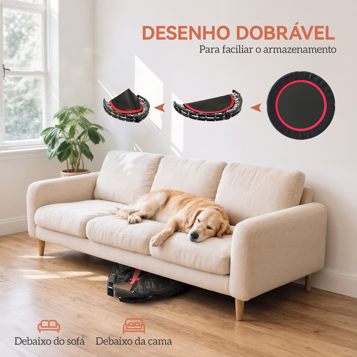 Trampolim de Fitness Ø102 cm Trampolim Dobrável com Guiador Ajustável de 4 Níveis e Bandas para Treino de Pernas e Corpo em Casa Escritório Ginásio e Exterior Carga 150 kg Vermelho — foto 5