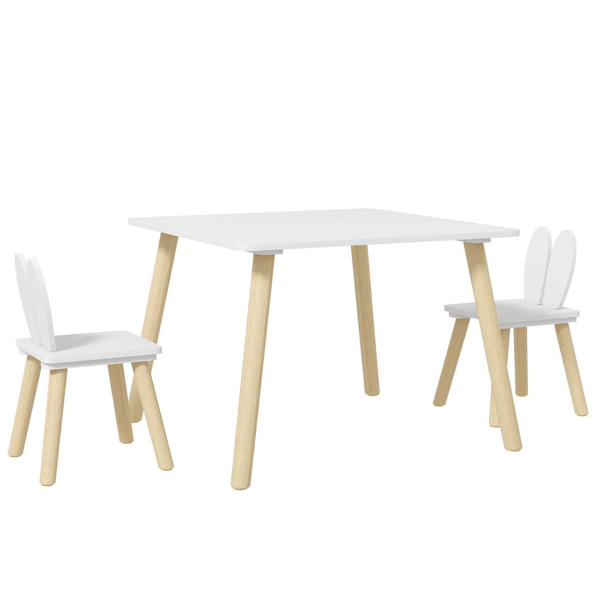 Conjunto de Mesa Infantil e 2 Cadeiras Mesa Infantil com Costas de Cadeiras com Orelhas de Coelho Mesa Infantil para Quarto de Bebé Sala de Jogos Branca — foto 1