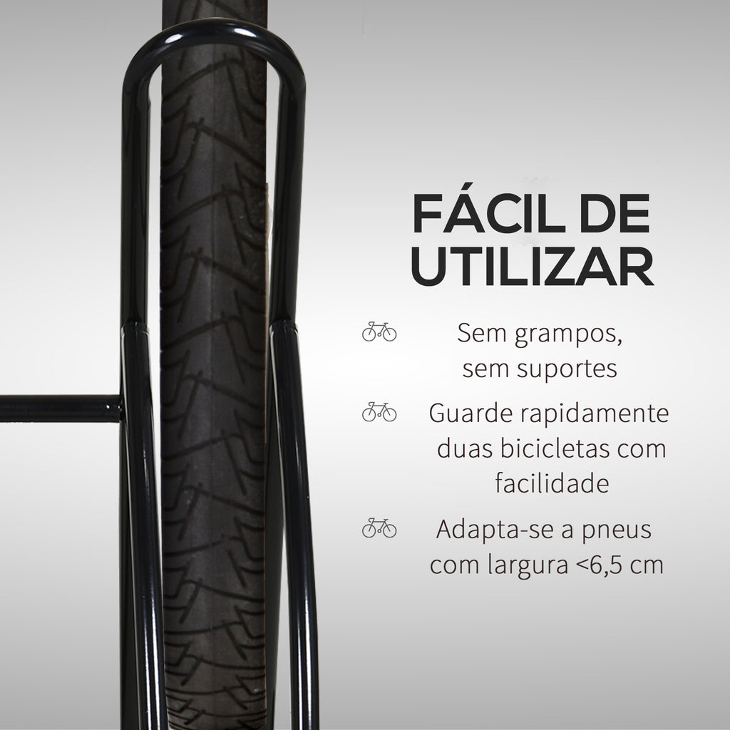 Suporte de estacionamento para 2 bicicletas Garagem Interior Exterior Estável Fácil de montar Portátil Anti-Slip Pad Tubo de aço 60x54x57cm Preto — foto 6