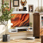 Conjunto de Móveis de Sala, Móvel de TV com Prateleira de Parede, Porta, Prateleiras Abertas, Orifícios para Cabos, para Televisão de Parede, 120x24x16 cm, Branco — foto 2