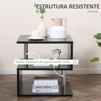 Mesa de Apoio de 3 Níveis Mesa Auxiliar Moderna com Forma de S Prateleiras Abertas e Estrutura de Metal para Sala Quarto 50x50x50 cm Preto Brilhante — foto 6
