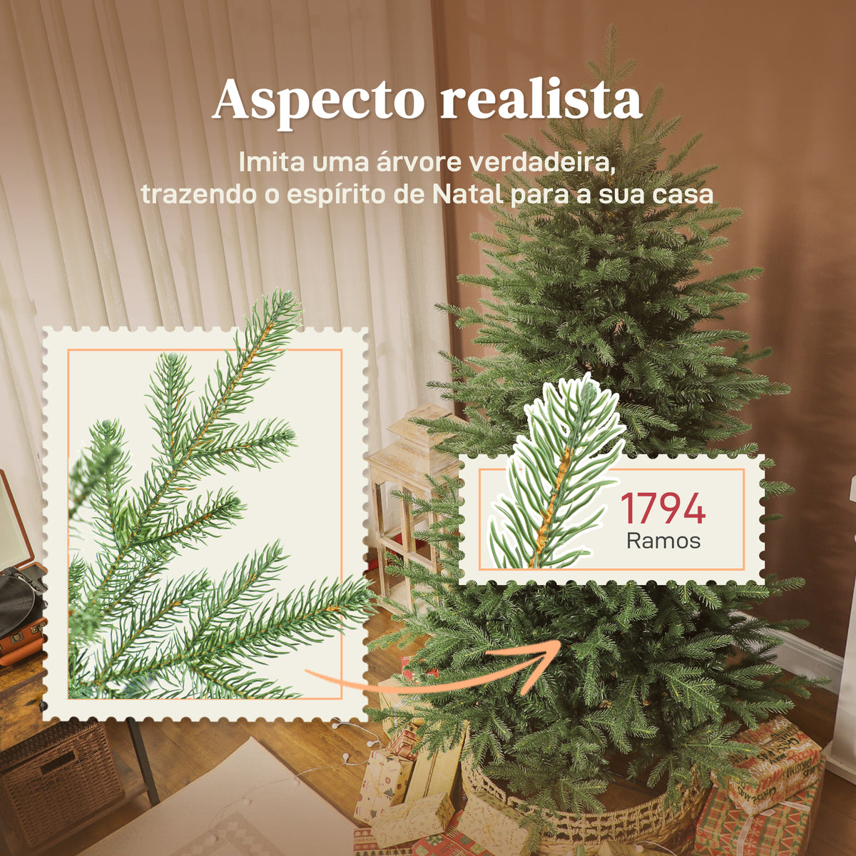 Árvore de Natal Artificial 180 cm Árvore de Natal com 1794 Ramos Densos Suporte Metálico Dobrável Montagem Fácil para Interior Verde — foto 5