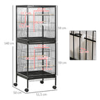 Gaiola para Pássaros com Rodas Gaiola Grande de 2 Níveis com Bandejas Removíveis Portas Comedouros Poleiros para Canários Periquitos 51,5x50x140 cm Preto — foto 3