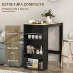 Mesa de Bar de Bistrô com 3 Prateleiras com Suporte Estilo Moderno para Cozinha Sala de Jantar Sala de Estar Estrutura de Melamina 112x57x106 cm Preto e Madeira — foto 4