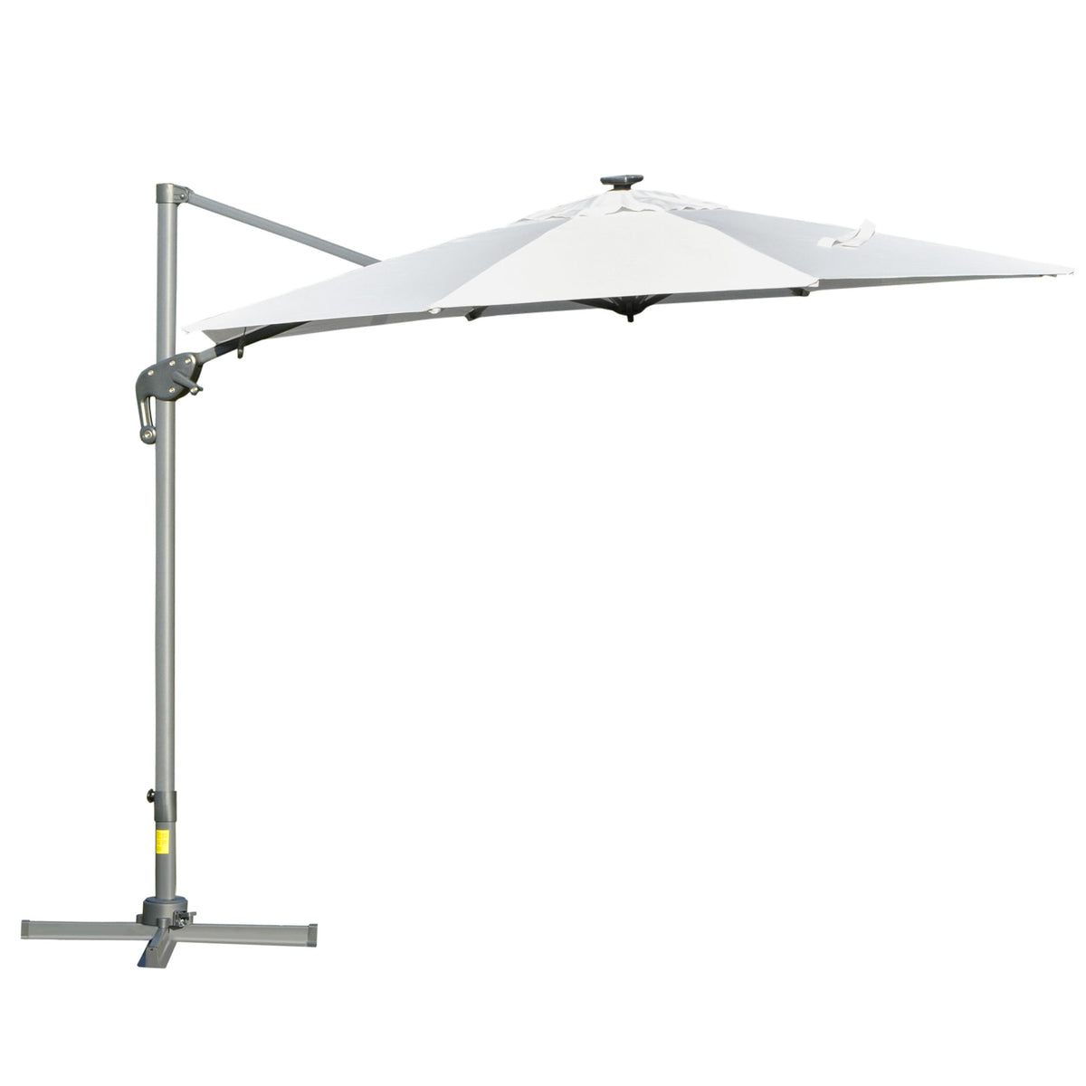 Chapéu de Sol Excêntrico Φ300x248cm com Proteção UV 50+ Giratório 360º com Manivela Luzes LED Painel Solar e Teto Reclinável Branco — foto 1
