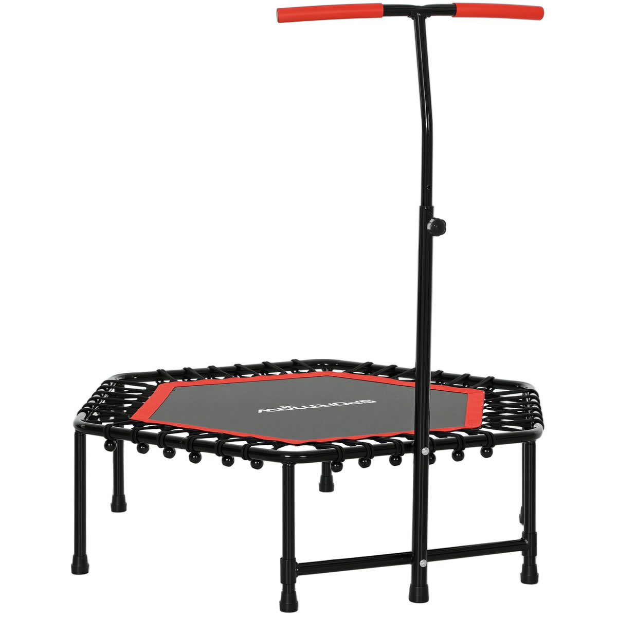 Trampolim Fitness 114x114x132 cm Trampolim Fitness com Guiador Ajustável em 3 Níveis Estrutura de Aço para Treino de Perna Corpo em Casa Escritório Ginásio Vermelho — foto 1