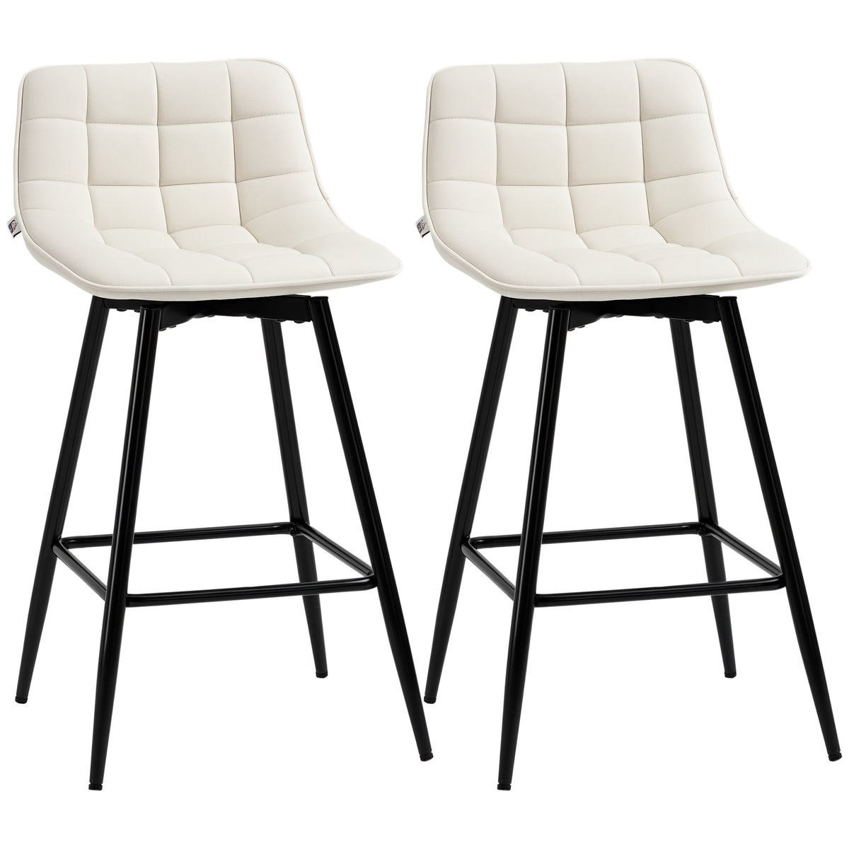 Conjunto de 2 Bancos de Bar com Encosto e Apoio para os Pés Bancos Altos Acolchoados Estilo Nórdico em Metal e Poliéster para Bar Sala de Jantar 45x47x84 cm Creme — foto 1