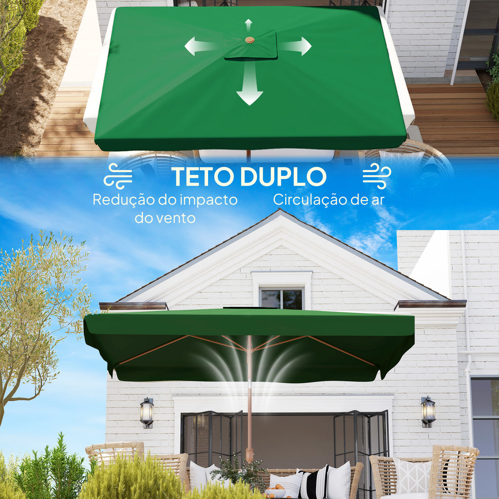 Chapéu de Sol de Jardim 300x200 cm Chapéu de Sol de Exterior com Ângulo Ajustável Mastro de Alumínio Manivela e Proteção UV 50+ Chapéu de Sol para Jardim Pátio Verde — foto 6