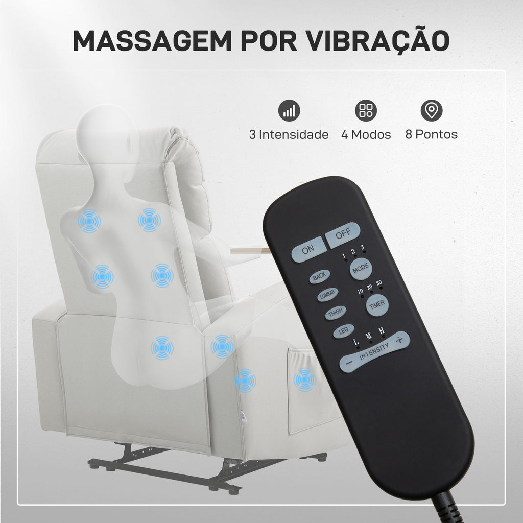 Poltrona de Massagem Poltrona Relax Elétrica com 4 Modos de Vibração Reclinação 145° Estofada em Microfibra Controlo Remoto Mesa 2 Bolsos Laterais e Suporte para Copos 77x93x105 cm Cinza — foto 4