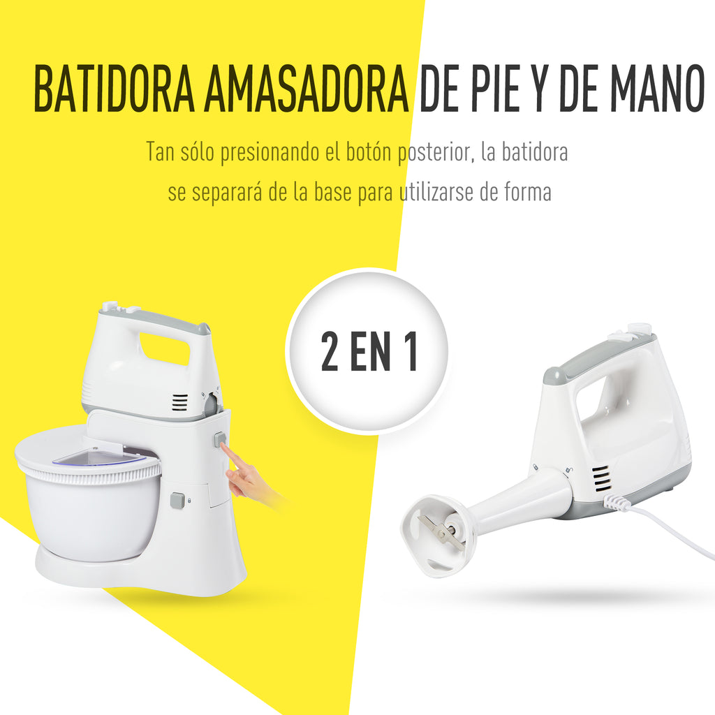 Batedeira de Pastelaria Profissional Batedeira Multifuncional Robô de Cozinha 3.4 litros com 6 velocidades Inclui 3 cabeças 300 W de aço inoxidável branco — foto 4