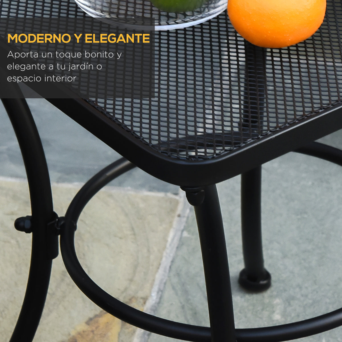Mesa de Jardim Quadrada Mesa Auxiliar Exterior com Estrutura de Metal para Pátio Terraço Varanda Carga 30kg 45x45x50cm Preto — foto 4