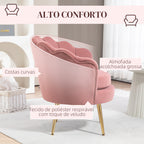 Poltrona de Sala Estofada em Veludo Poltrona para Quarto com Encosto em Forma de Concha e Pernas Douradas para Sala de Jantar 76x67x74 cm Rosa — foto 5