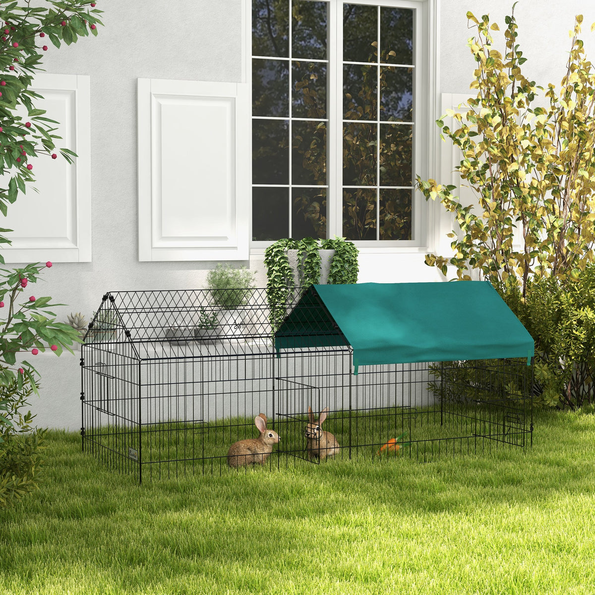 Gaiola para Animais Pequenos Gaiola para Roedores de Aço com Porta e Toldo para Coelhos Chinchilas Galinhas 185x75x75 cm Verde — foto 2