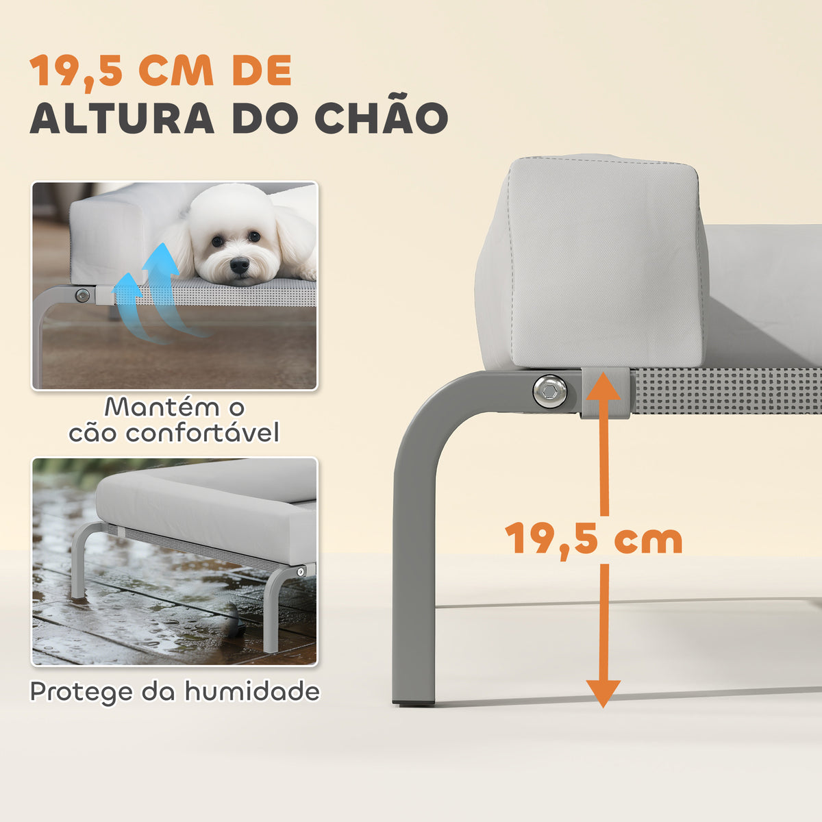 Cama Elevada para Cães com Latertais Amovíveis Cama Elevada para Cães Pequenos Portátil com Malha Respirável Estrutura de Aço para Interior e Exterior 90x65x30 cm Cinza Claro — foto 4