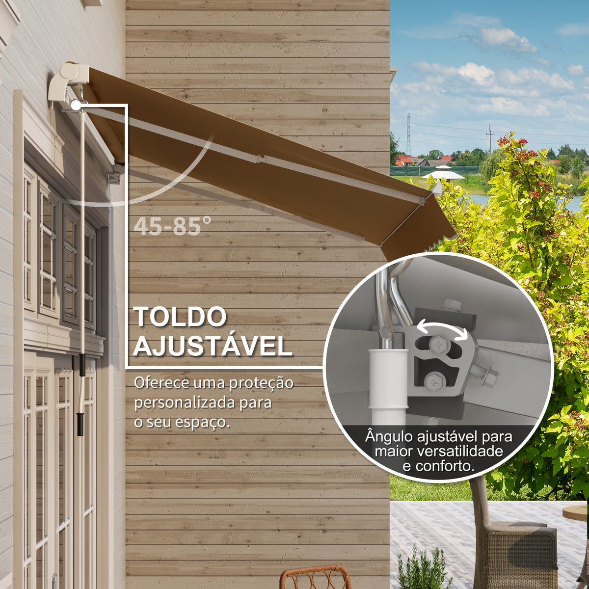 Toldo Manual Retrátil com Manivela 295x245cm Toldo Enrolável Alumínio com Proteção Solar para Janela Portas Balcão Terraço Exterior Café — foto 4