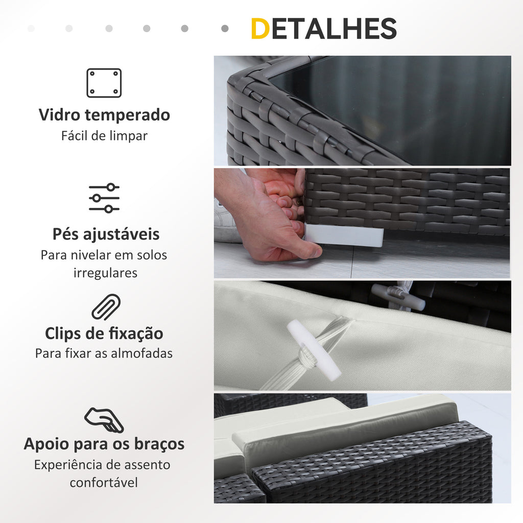 Conjunto de Móveis de Jardim 7 Peças com Mesa de Centro Almofadas e Almofadas Decorativas Incluídas Estrutura de Aço Marrom — foto 7