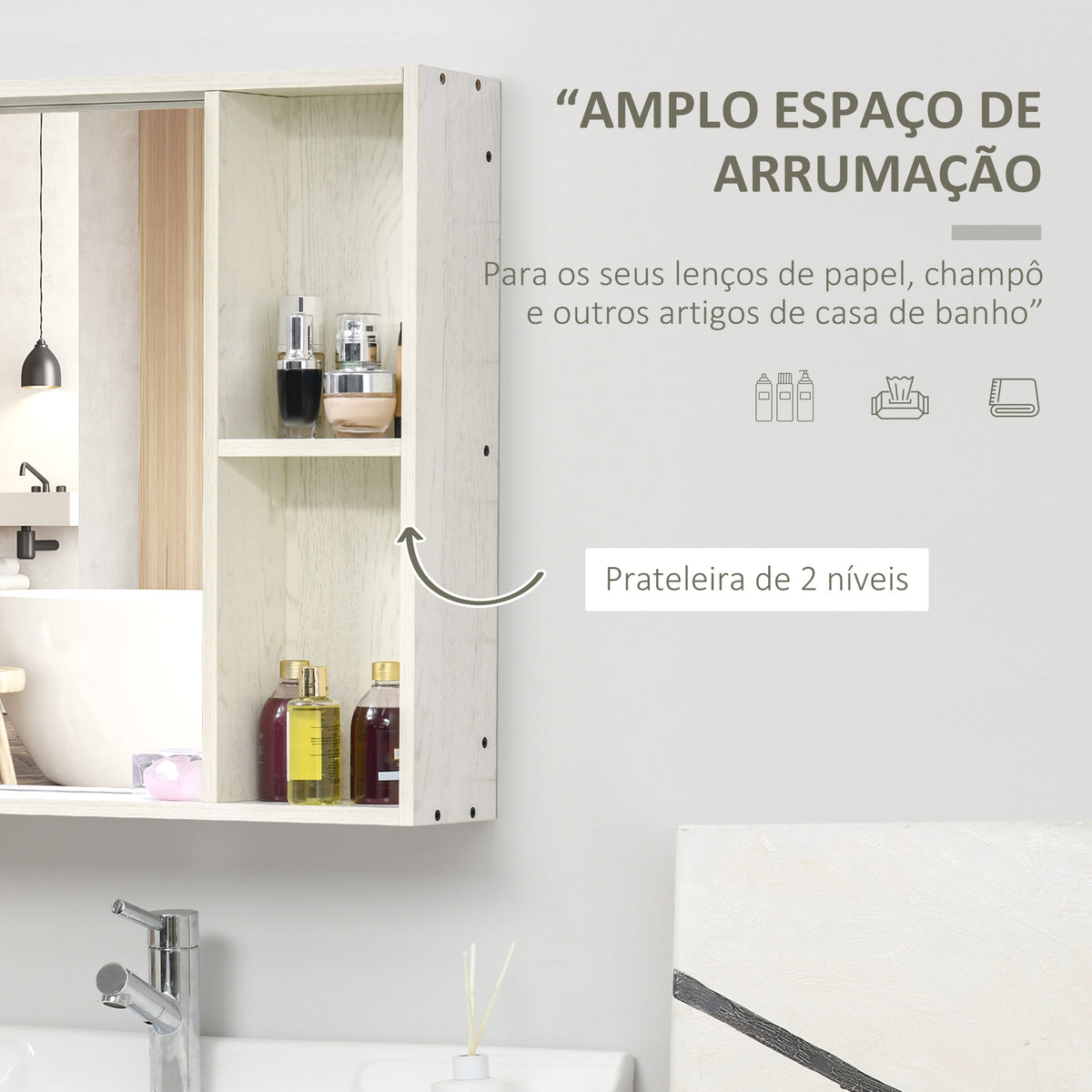 Armário de Casa de Banho com Espelho Armário com Espelho para Casa de Banho Móvel para Casa de Banho Estilo Moderno 63x15x65 cm Branco — foto 5