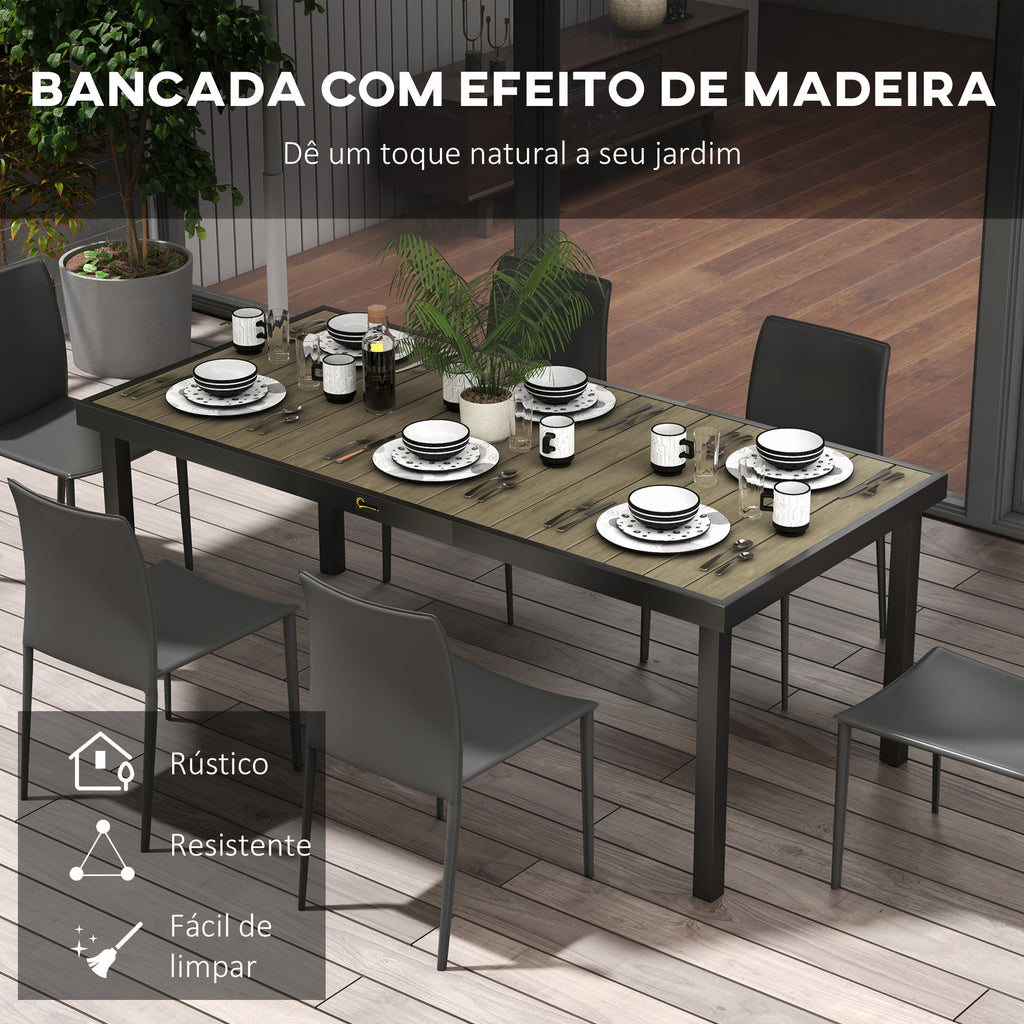 Mesa de Jardim Retangular Mesa de Exterior para 8 Pessoas com Bancada de Ripas e Estrutura de Alumínio para Terraço Balcão 190x90x74 cm Preto e Madeira — foto 4