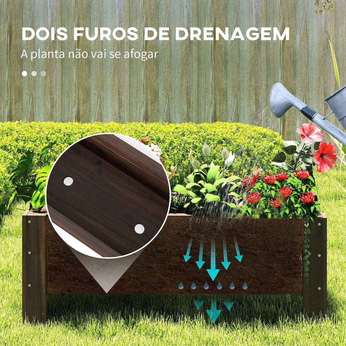 Horta Vertical Floreira de Madeira Retangular com Pés para Flores Plantas Cultivos 100x36,5x36cm Marrom — foto 6