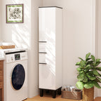 Coluna Casa de Banho Armário Alto Casa de Banho com Gaveta 2 Portas e Prateleiras Ajustáveis Móvel Auxiliar Casa de Banho Moderno Anti-Tombo 34x34x170 cm Branco — foto 2
